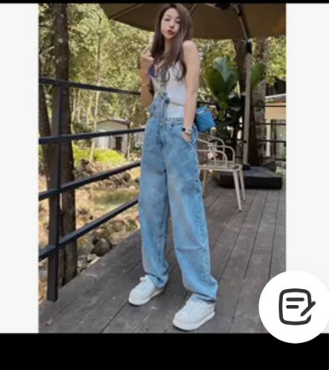 高腰牛仔裤背带裤女宽松洋气减龄阔腿裤女 s...