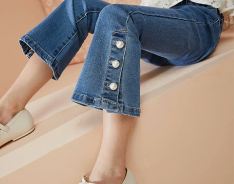 女童牛仔裤春秋新款儿童直筒喇叭裤子女大童秋...