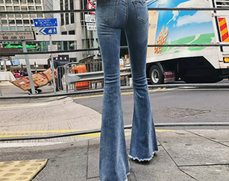 喇叭牛仔裤女2022春秋新款高腰显瘦紧身复...