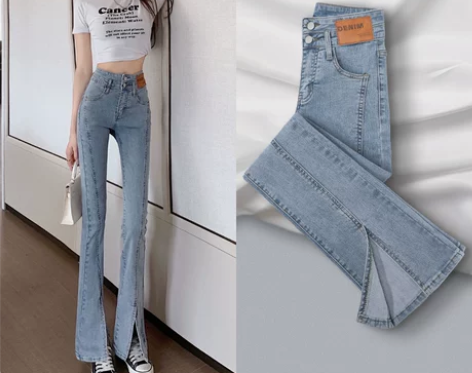 开叉牛仔裤女夏季薄款2022年新款2021...