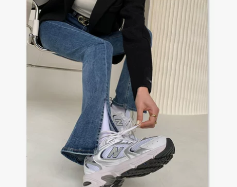 前开叉牛仔裤女2021春秋新款港风百搭高腰...