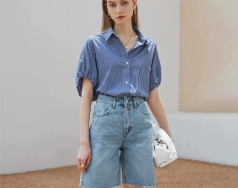 短裤 范思蓝恩 牛仔短裤女夏天薄款a字短裤...