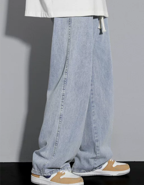 牛仔阔腿裤牛仔裤男士春秋季2022新款高街...