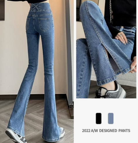 高腰牛仔裤 显瘦高腰牛仔开叉女春秋薄款20...