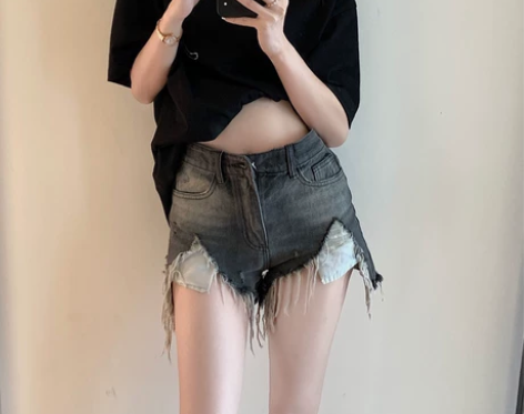 牛仔短裤女破洞 2022新款夏季高腰显瘦辣...