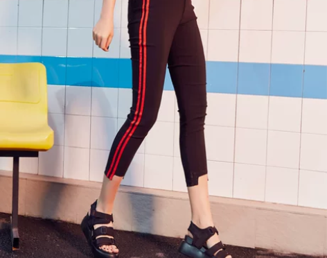 美特斯邦威休闲裤女高腰显瘦弹力小脚裤不规则...