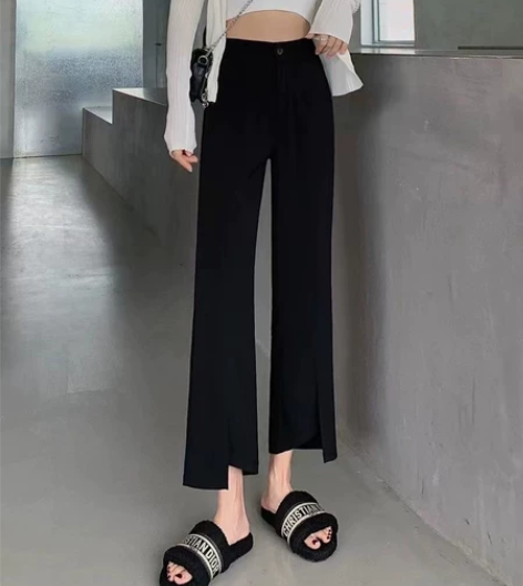 开叉阔腿裤女裤夏季薄款高腰垂感显瘦直筒休闲...