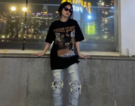 koosa 22fw春夏新款破洞拼贴布修身...