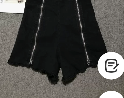 双拉链短裤女夏新款宽松高腰黑色牛仔裤网红弹...