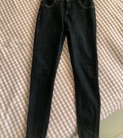 Jeans黑色高腰修身牛仔裤铅笔裤小脚裤，...
