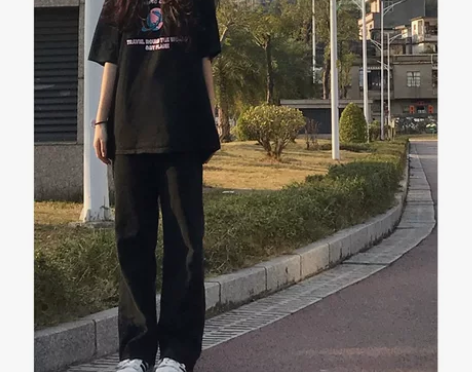 黑色牛仔裤女2022新款夏季直筒宽松显瘦阔...