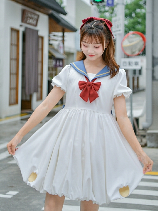 迪士尼授权原创森女部落萌趣蓬蓬裙学院风海军...
