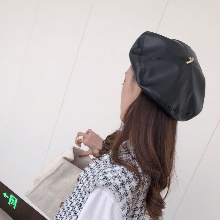 新款英伦复古百搭贝雷帽女春秋韩版网红皮质八...