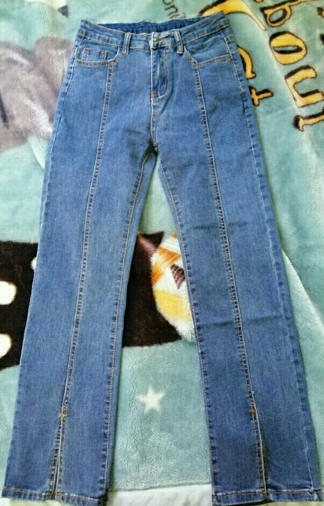 高腰弹力显瘦开叉牛仔裤女