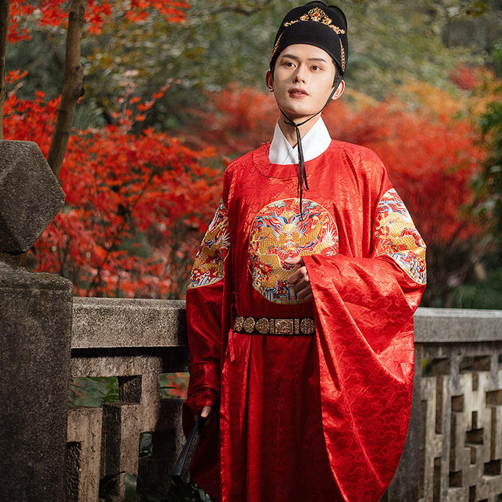 序绘原创汉服男款明制团龙纹刺绣花圆领袍情侣...