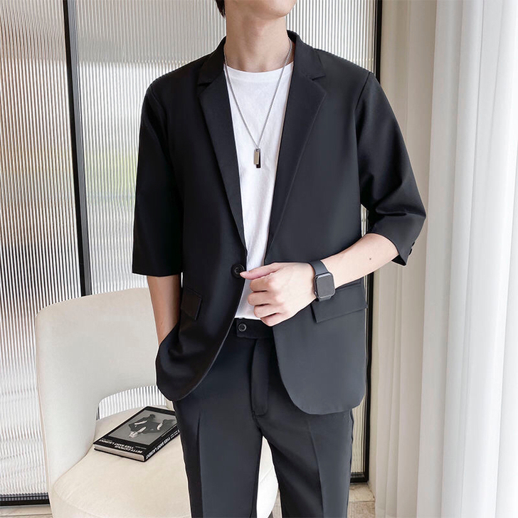 夏季新款男士七分袖西服套装