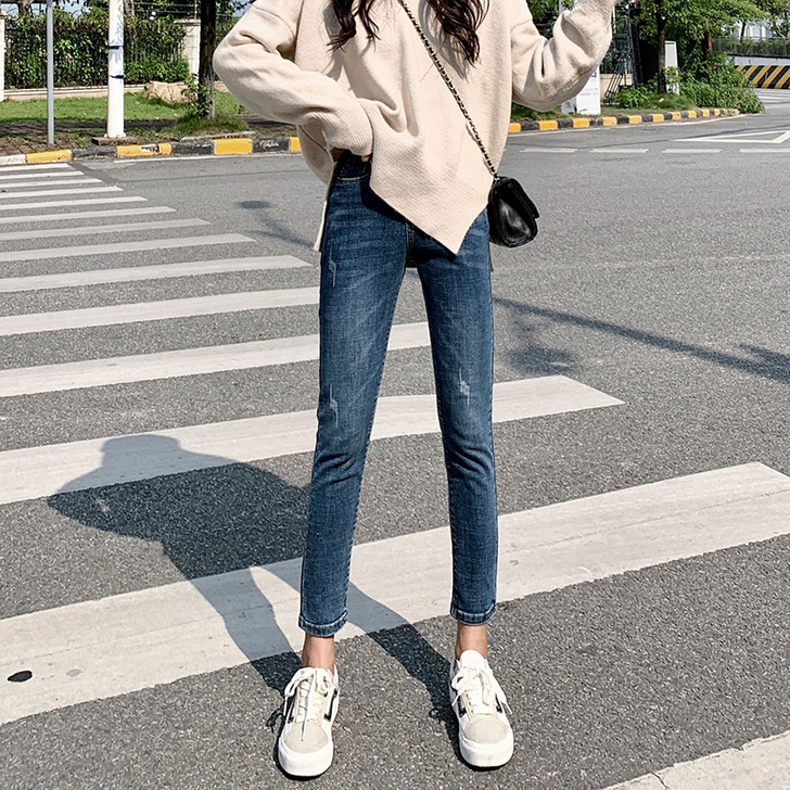 牛仔裤女高腰春秋2019新款网红裤子女显瘦...