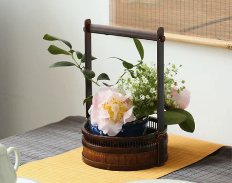 手工竹艺竹编花篮 中华花艺中式插花花器 日...