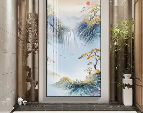 新中式山水画入户玄关装饰画走廊挂画过道背景...