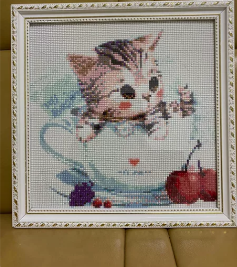 钻石画成品 小白猫 ...
