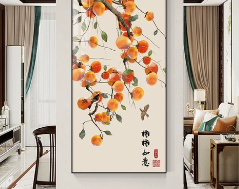 柿柿事事如意装饰画好寓意新中式柿子图入门玄...