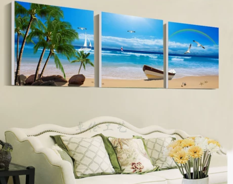 美伦冰晶画海边沙滩卡通无框画儿童房间挂画现...