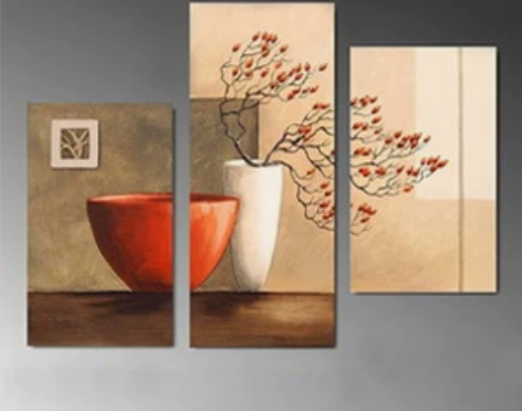 餐厅无框画 客厅三联画墙画 壁画现代油画餐...