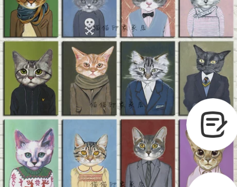 欧美创意猫咪卡通装饰画个性客厅无框画餐厅酒...