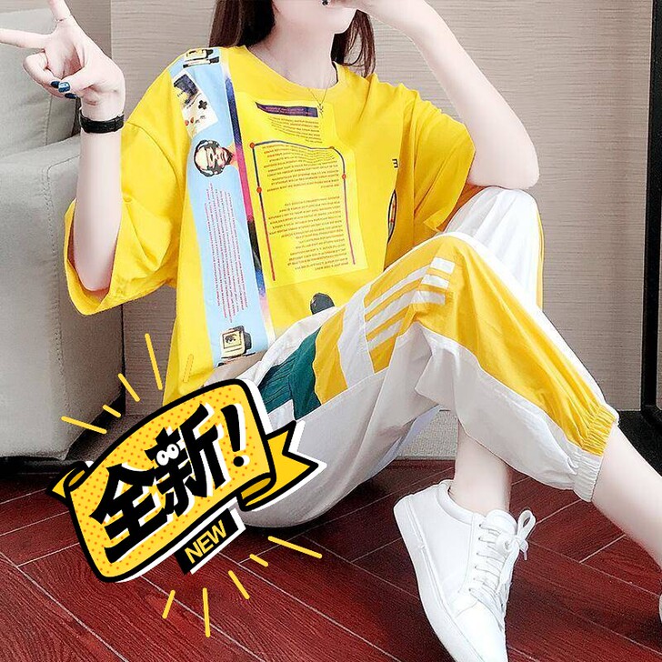 短袖两件套 运动套装女潮牌时尚2021夏季...