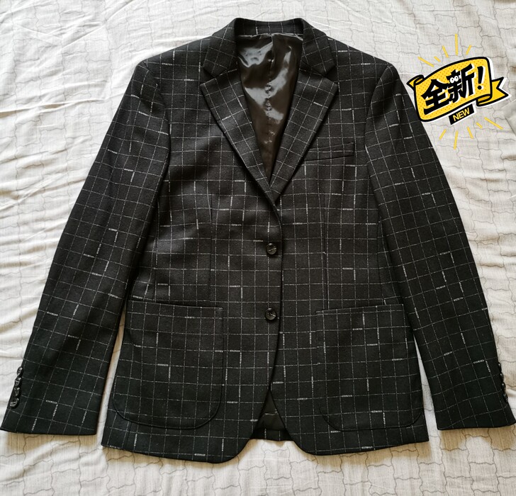 红豆男士春秋黑色M码羊毛西服外套