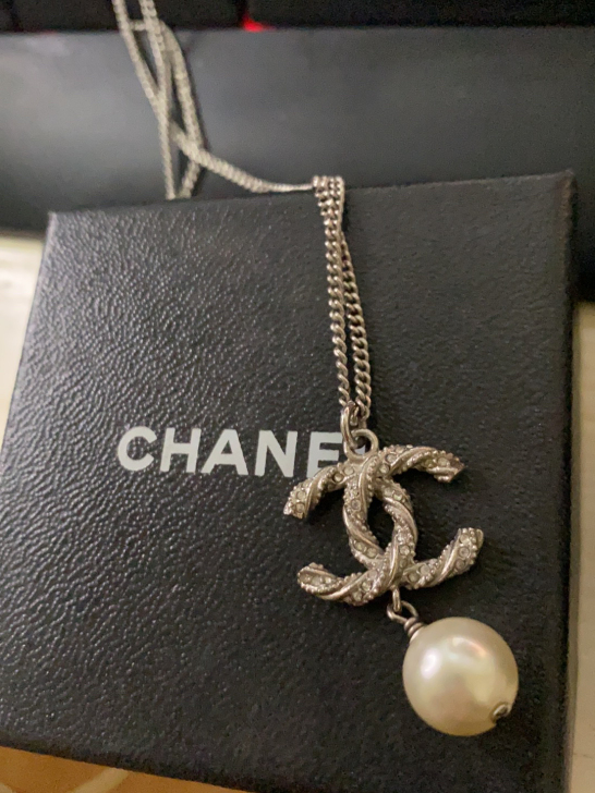 个人闲置chanel水钻珍珠银色项链 中古