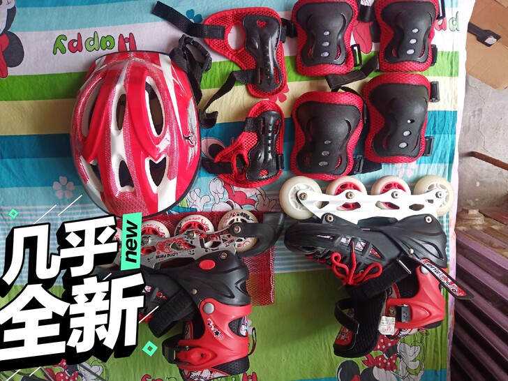 儿童旱冰鞋，单轮，就穿过一次护肘，护膝，护...