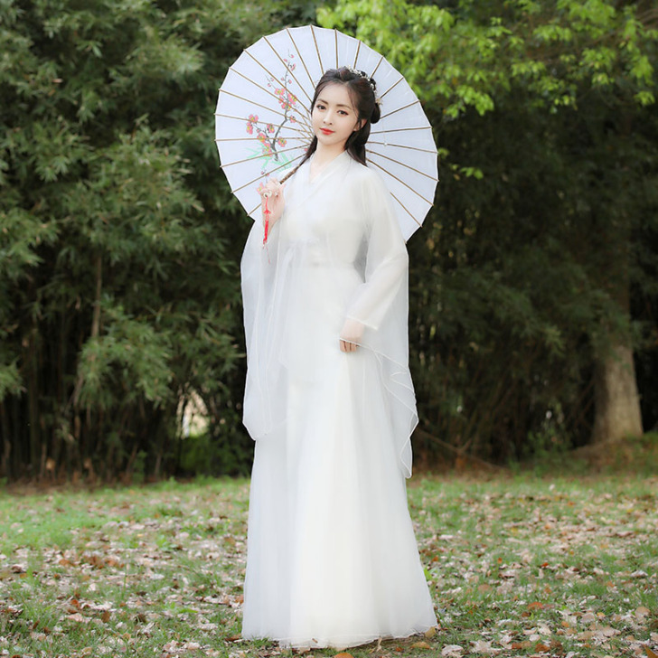 汉服女正品原创中国风改良版连衣裙飘逸古风白...