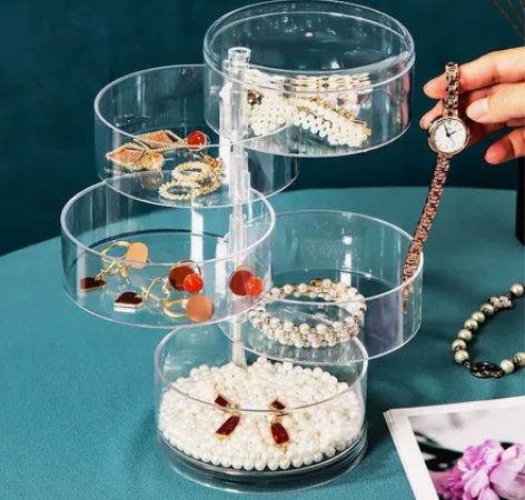 四层透明旋转收纳盒子，可以放发饰，戒指，首...