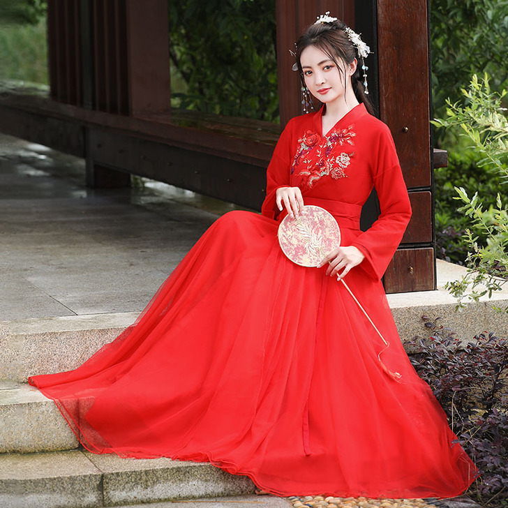 古装红色汉服女飘逸超仙气原创正品中国风改良...
