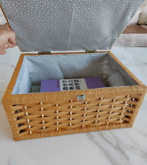 包邮藤编带扣手工编织收纳盒桌面收纳箱有盖零...