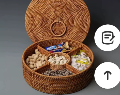 手工编织的收纳篮有盖收纳盒食物桌面分格零食...