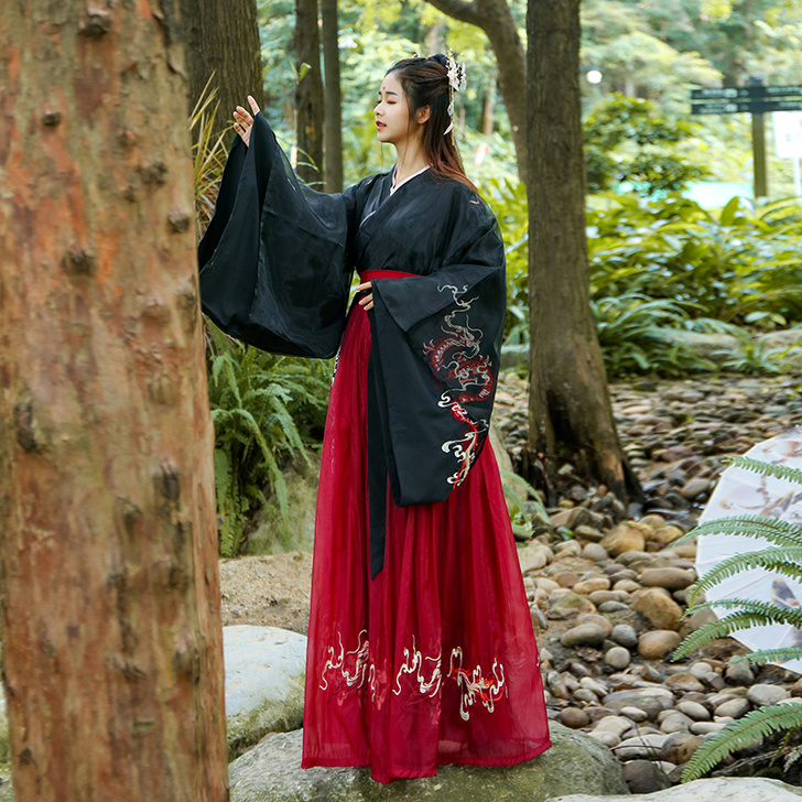 夜弦歌汉服女大袖交领齐腰襦裙龙纹重工刺绣超...