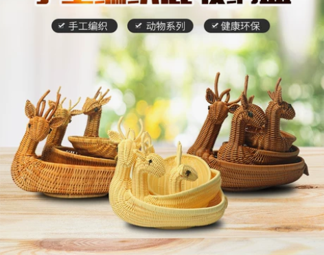 居家家藤编织收纳 新品动物造型篮干果零食篮...
