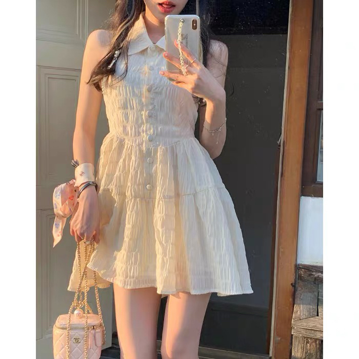 甜欲派对~韩系纯欲少女夏季清爽翻领挂脖露背...