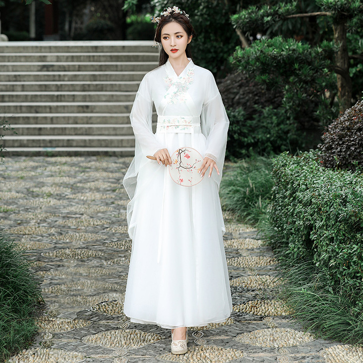 白色汉服女飘逸超仙气原创正品中国风改良版连...