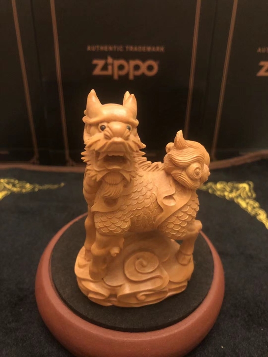 小叶黄杨木 手工雕刻 麒麟木雕摆件  彩云...