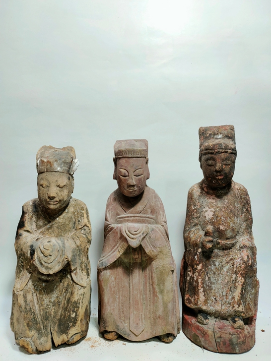 清，木雕造像，财神三观，共三尊，品相如图，...