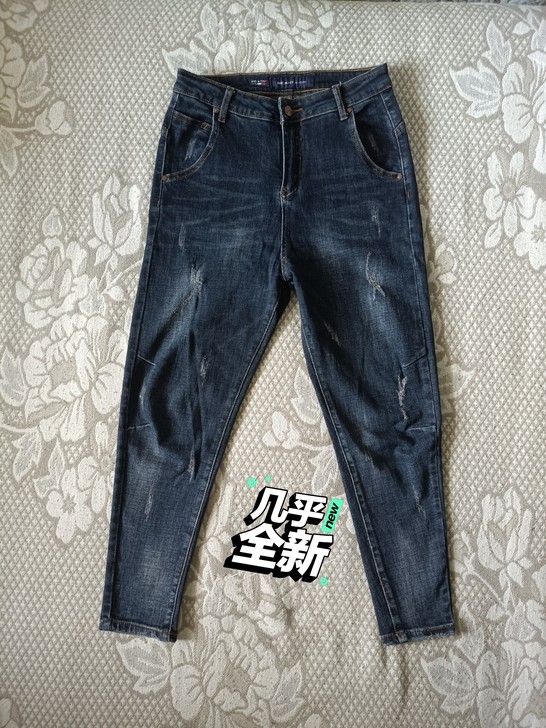 宽松萝卜裤牛仔裤女裤 适合28码的亲 深蓝色