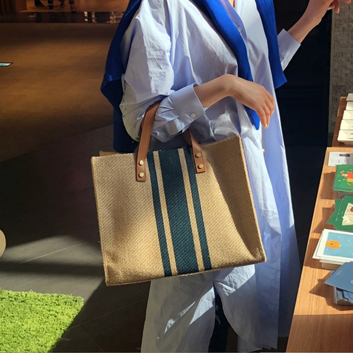 韩版女士手提公文包OL职业商务通勤条纹简约...