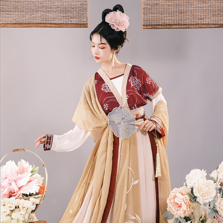 耀春醉芙蓉新款原创汉服唐背子对襟衫十二破交...