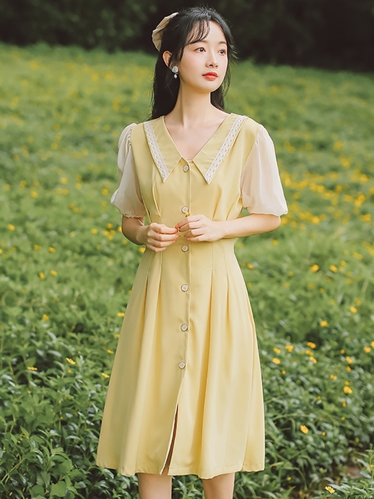 温柔风连衣裙女2021新款夏季小清新文艺可...