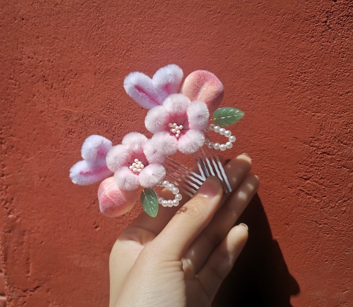 仿绒花发梳发簪古风配饰发簪