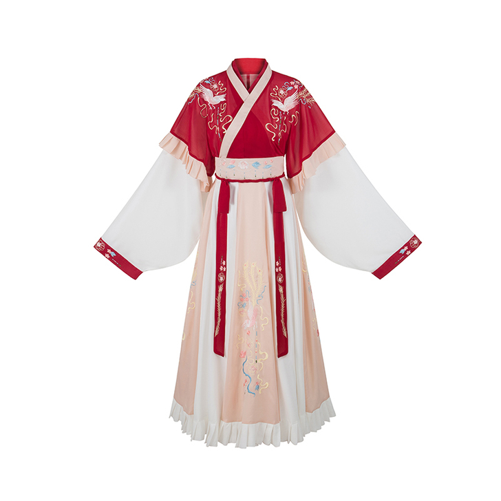 凤于牡丹 墨子研汉服女晋制交领半袖齐腰襦裙...