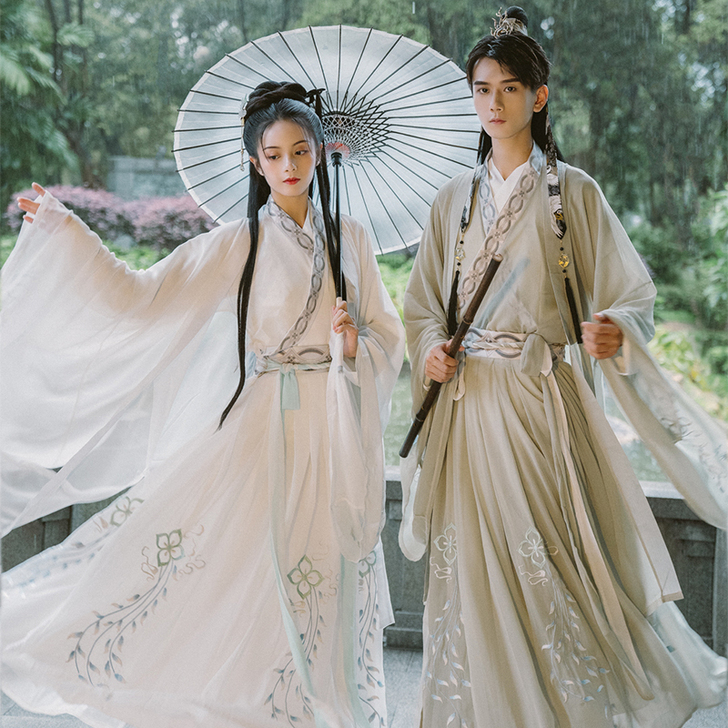 清梳原创韶华汉服情侣款魏晋风交领齐腰绣花四...